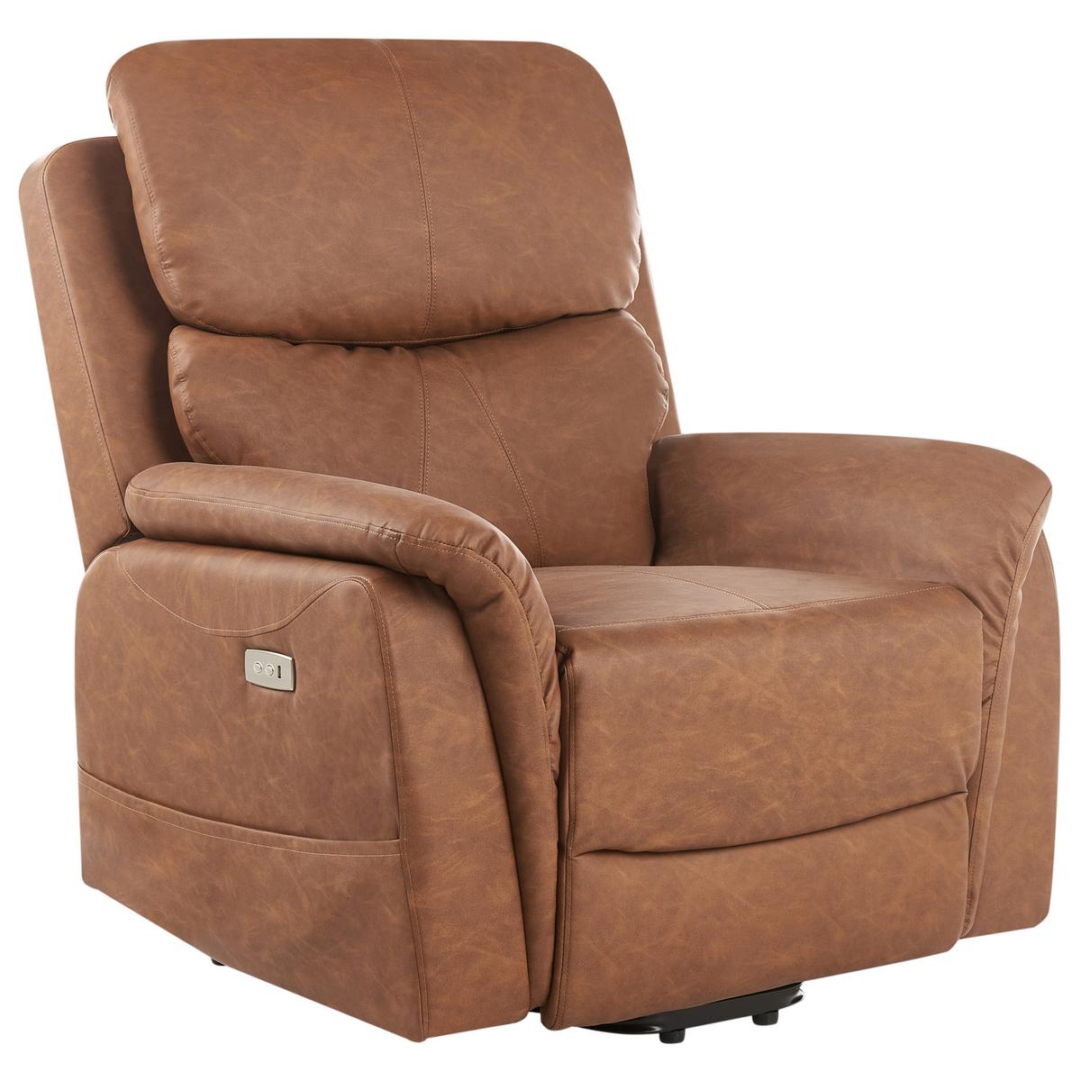 ELEKTRISCHER-FERNSEHSESSEL mit Massagefunktion Kunstleder Braun Glorie - Braun, Kunststoff (85/82/85cm) - Beliani