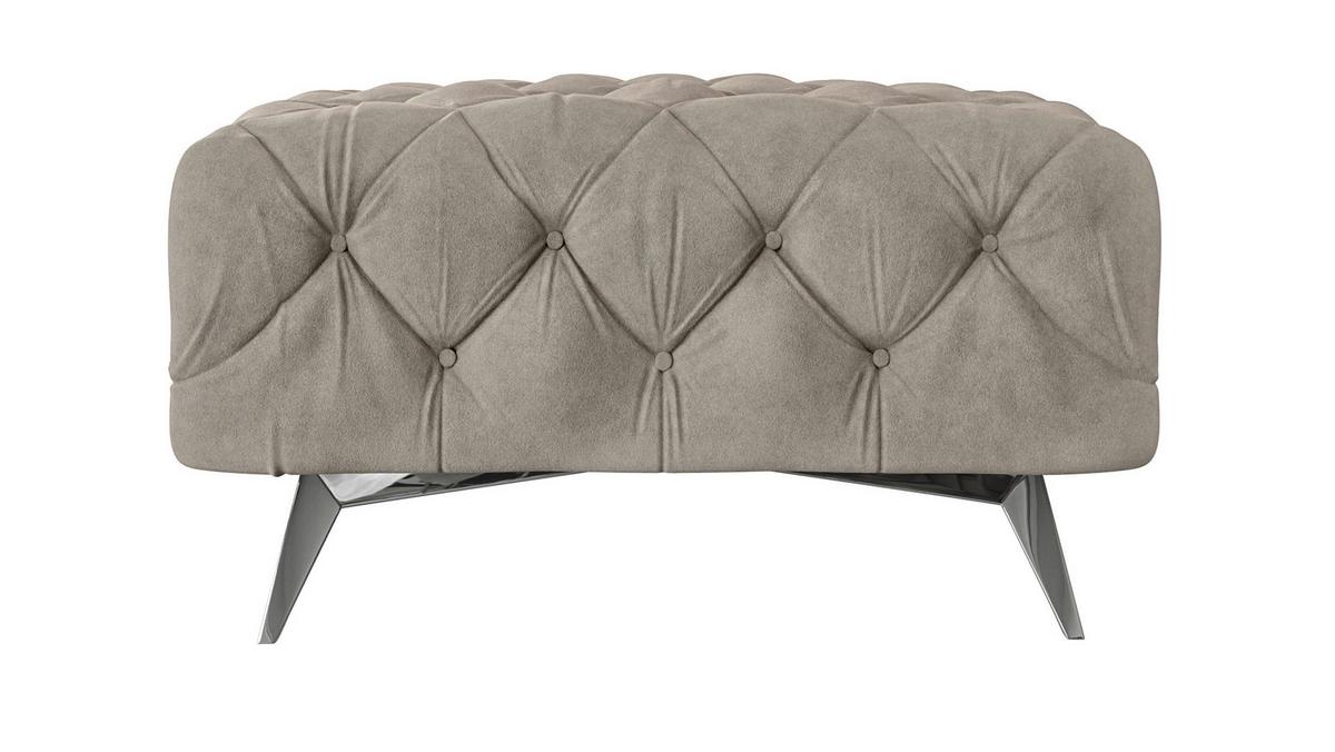 HOCKER Chesterfield Laura Dunkle Creme Samt - Silberfarben/Creme, Holz/Textil (80/45/80cm) - S-Style Möbel