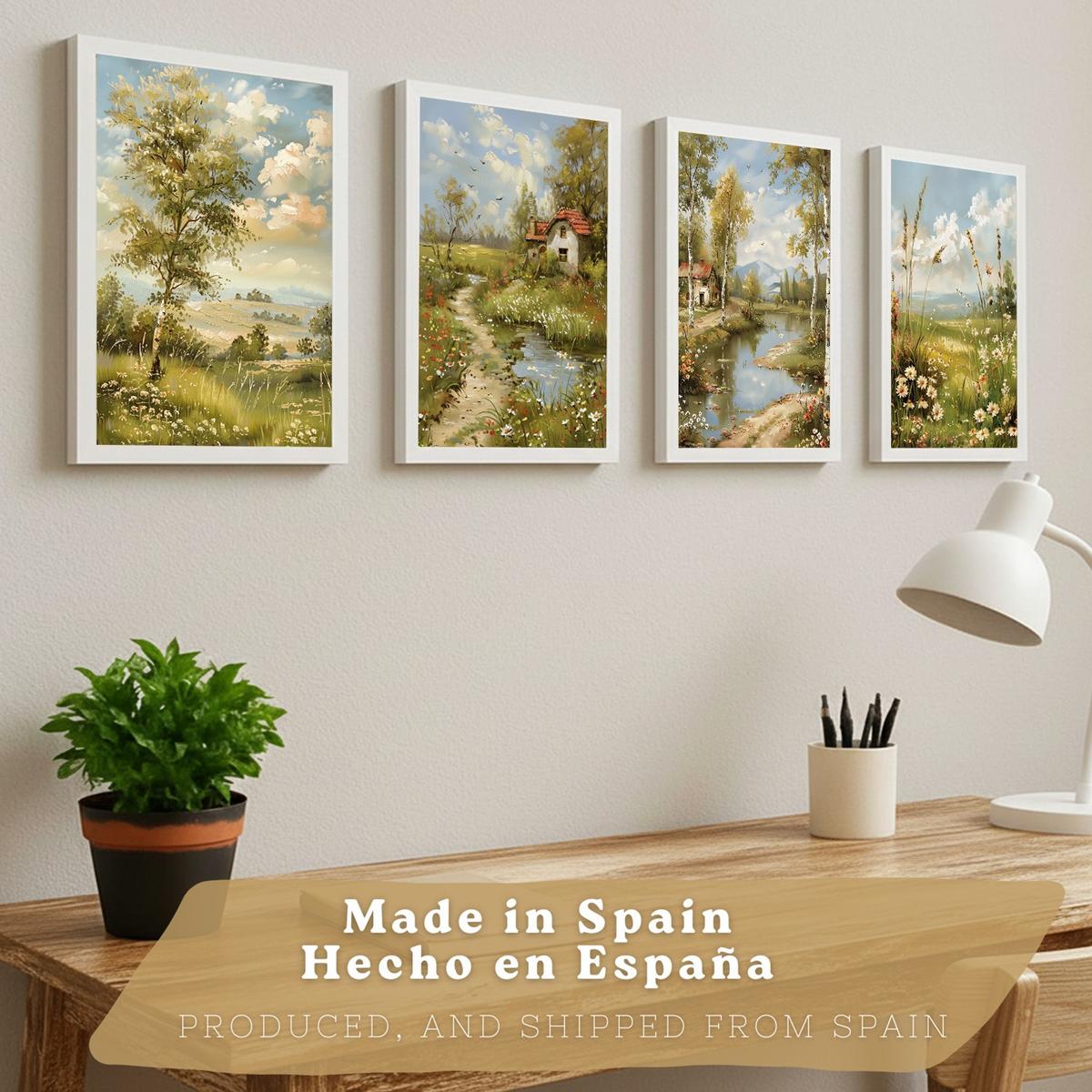 POSTER 4er Bilder-Set Wandbilder Impressionismus Landschaft modern Wohnzimmer Deko, Schlafzimmer, Küche, Badezimmer Weißer Rahmen A3 - Weiß, Papier (29.7/1/42cm) - Nacnic