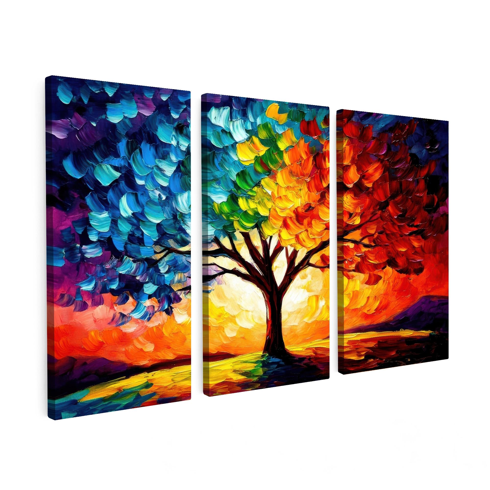 LEINWANDBILD 3er Set Baum - Farbenfroh - Malerei-Look - Abstrakt 180x120 cm - Multicolor, Textil (180/120cm) - MuchoWow