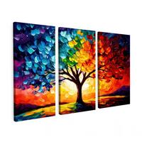 LEINWANDBILD 3er Set Baum - Farbenfroh - Malerei-Look - Abstrakt 120x80 cm - Multicolor, Textil (120/80cm) - MuchoWow