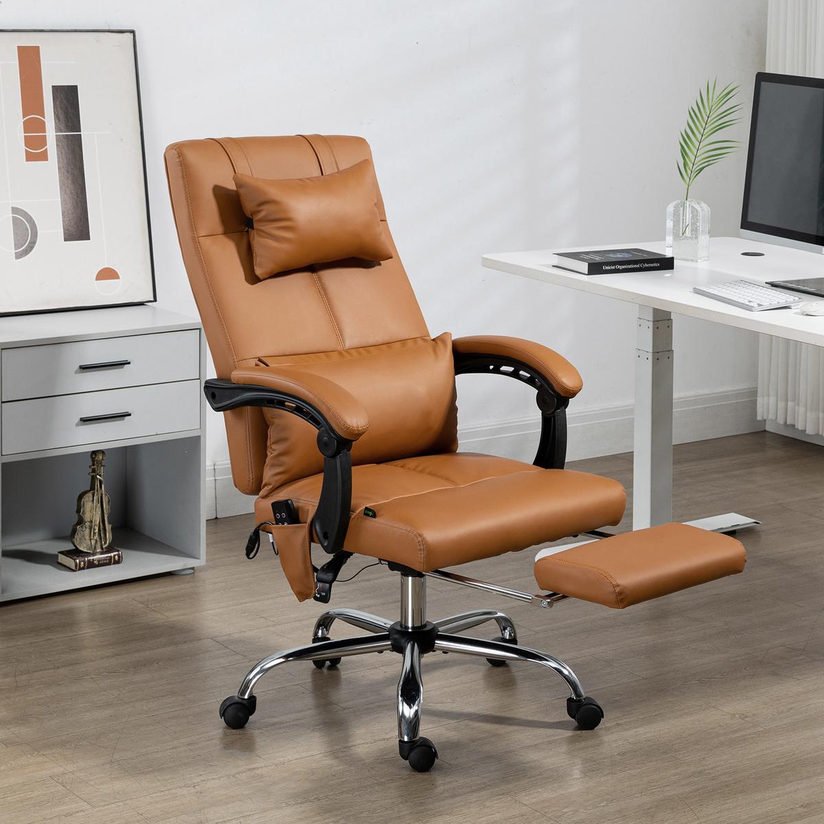 BÜROSTUHL mit Massagefunktion, Ergonomisch Schreibtischstuhl mit Liegefunktion - Braun, Leder (67/122/66cm) - Vinsetto