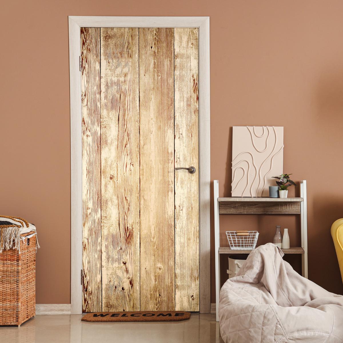 TÜRAUFKLEBER Holz - Vintage - Regal - Eiche 90x215 cm - Türtapete - Honigeiche, Kunststoff (90/0.1cm) - MuchoWow