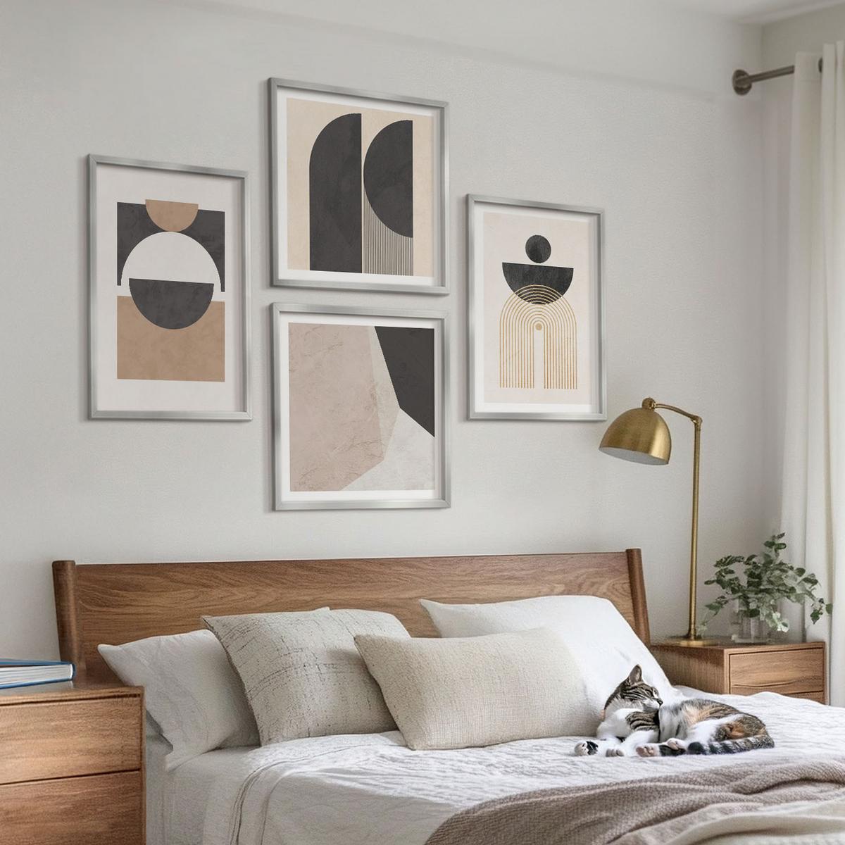BILDER SET 4er Set - 50x50 cm & 40x60 cm Silberner Rahmen - Abstrakte Formen beige braun - Silberfarben, Kunststoff (50/50cm) - TULUP