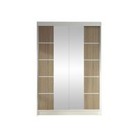 SCHWEBETÜRENSCHRANK Lino V - Weiß/Sonoma Eiche, Holzwerkstoff/Metall (120/200/58cm) - MIRJAN24