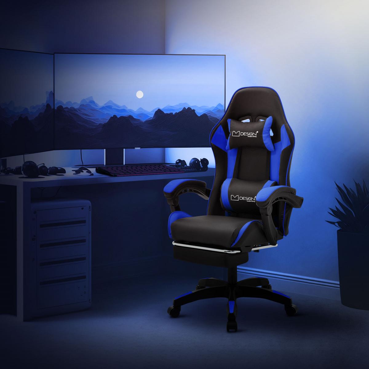 GAMINGSTUHL Schwarz-Blau aus Kunstleder - Blau/Schwarz, Kunststoff/Metall (62/119/62cm) - ML-DESIGN