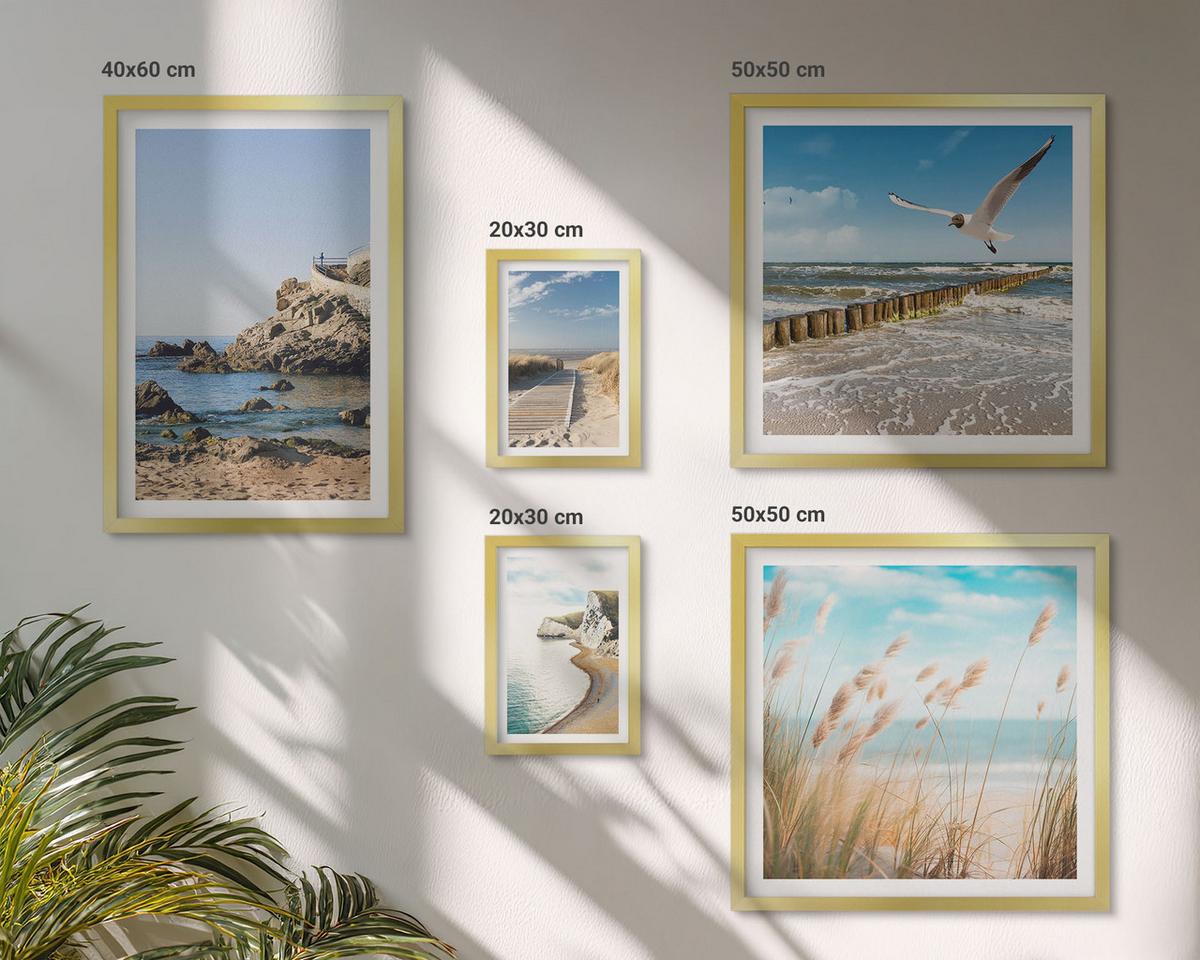 BILDER SET 5er Set - 50x50 cm & 20x30 cm & 40x60 cm Goldrahmen - Tropische türkisfarbene Inseln - Goldfarben, Kunststoff (40/60cm) - TULUP