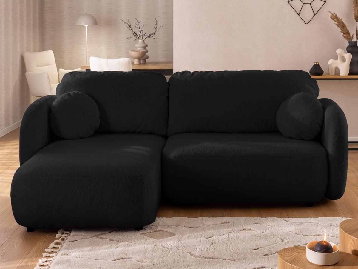 ECKSOFA Candy mit Schlaffunktion Schwarz Bouclé-Stoff - Ottomane links - Schwarz, Holz/Kunststoff (230/146cm) - S-Style Möbel