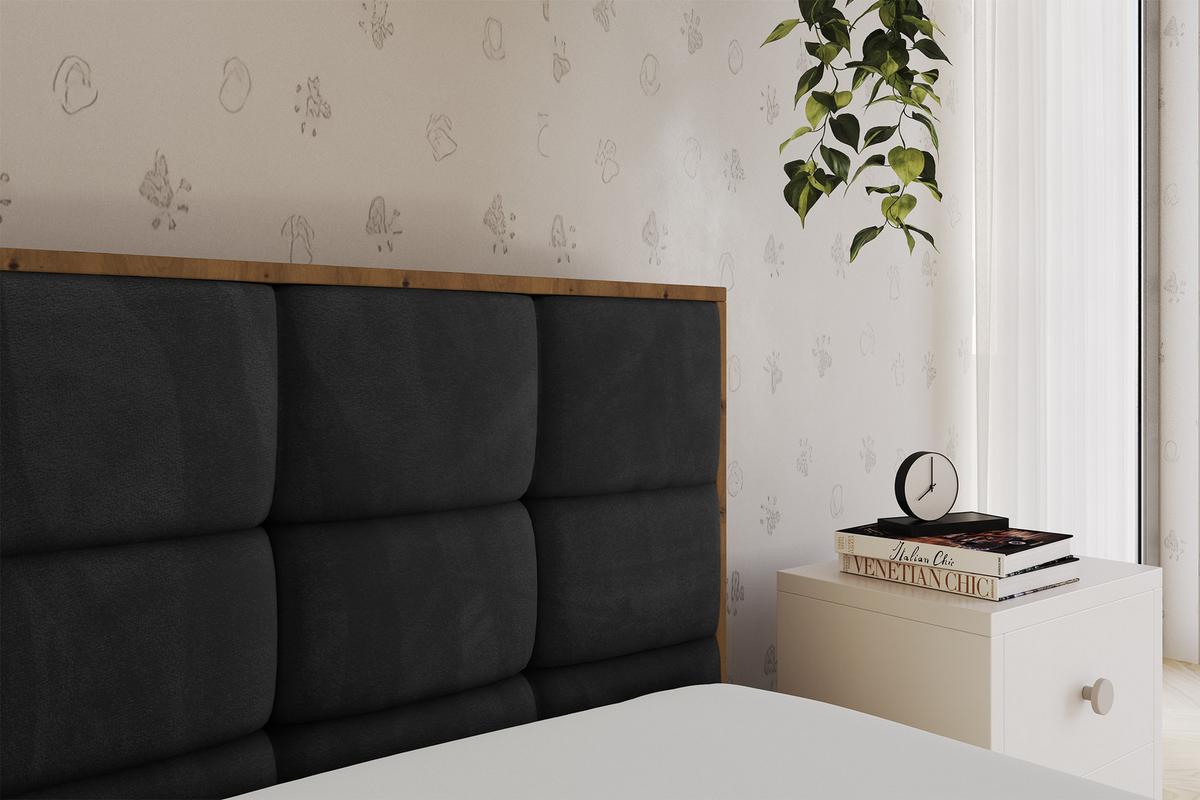 EINZELLBETT Jugendbett mit Bettkasten und Matratze H3/H4, Links - SOVY 80x200 Schwarz - Schwarz, Holzwerkstoff/Textil (80/200cm) - ALTDECOR