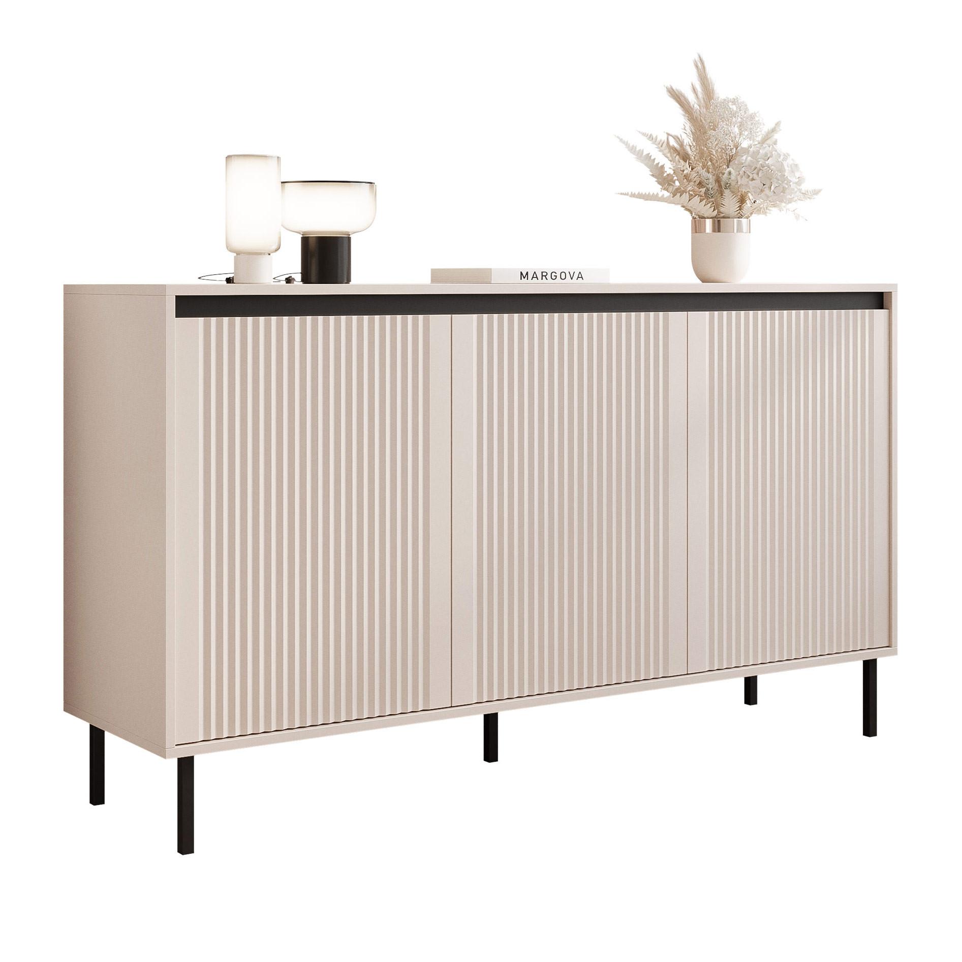 KOMMODE LIRA 149 cm, Sandbeige - Beige/Schwarz, Holzwerkstoff/Metall (149/85/40cm) - Idohome