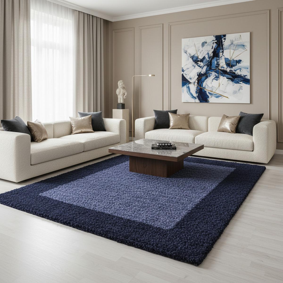 HOCHFLORTEPPICH RHEIN, mit Bordüre, Marineblau, 200 x 290 cm - Blau, Textil (290/200cm) - KADIMA DESIGN