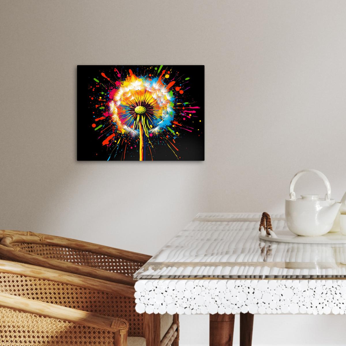 LEINWANDBILD Löwenzahn - Graffiti - Farbenfroh - Blumen - Natur Wandbild 40x30 cm - Multicolor, Textil (40/30cm) - MuchoWow