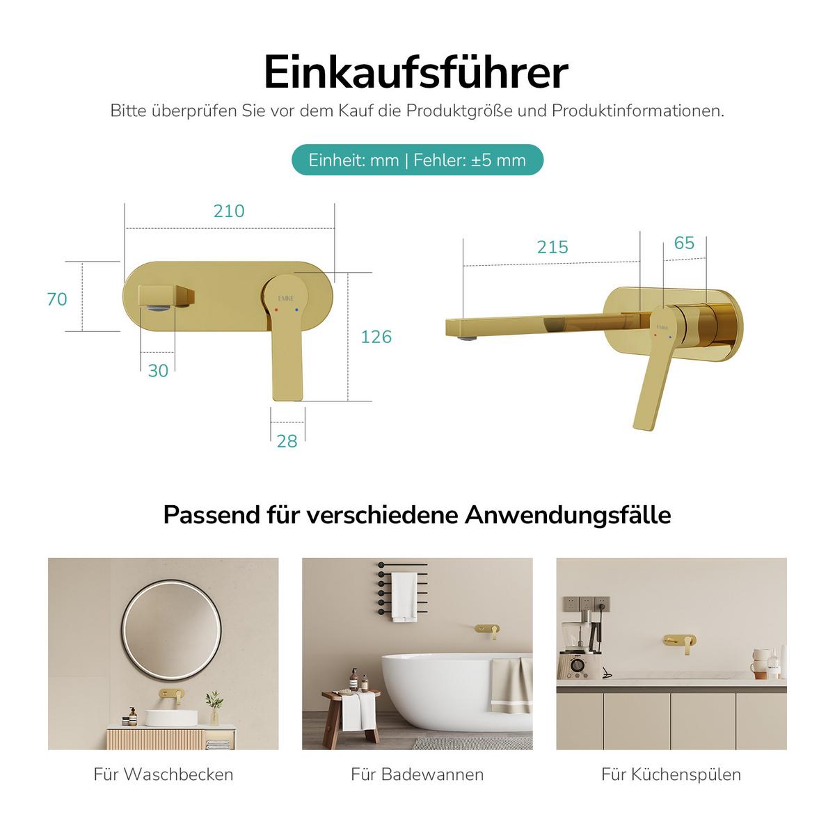 WASCHTISCHARMATUR mit Luftsprudler Messing Champagnergold - Goldfarben, Metall (21/7/28.8cm) - EMKE