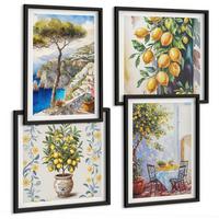 BILDER SET 4er Set - 50x50 cm & 40x60 cm Schwarzer Rahmen - Zitronenbäume am Meer - Schwarz, Kunststoff (50/50cm) - TULUP