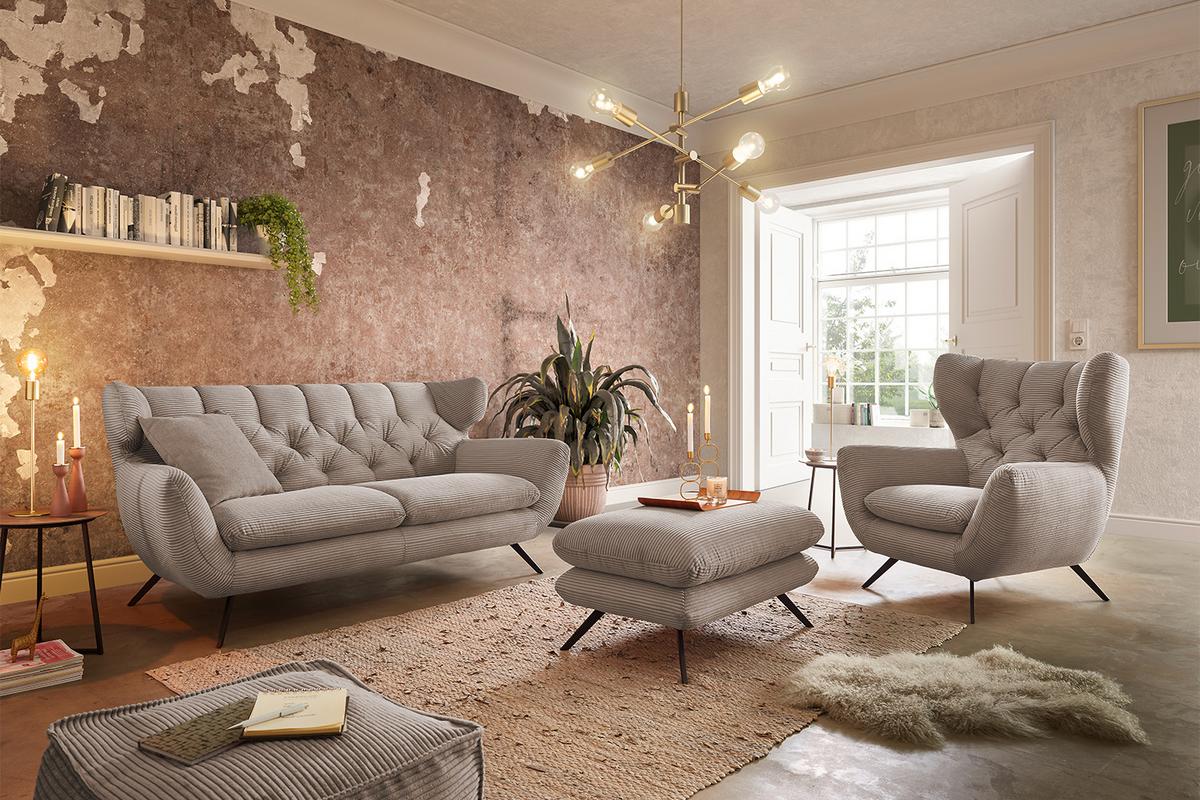 SITZGRUPPE CHARME Taupe Cord - Taupe, Textil (225/94/95cm) - KAWOLA