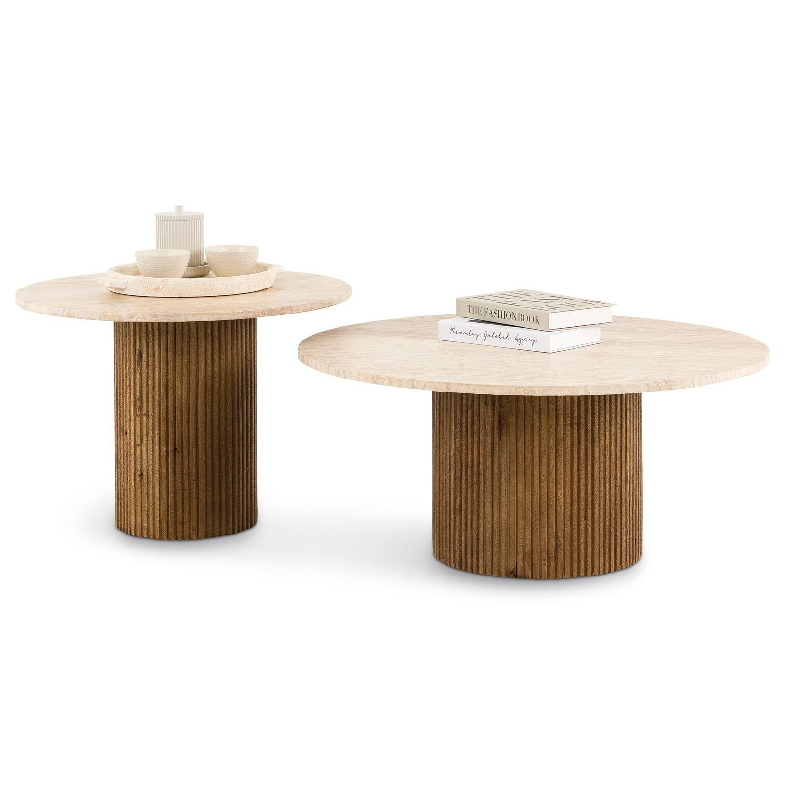 COUCHTISCHSET NARMANDA/MANDI 2er Set braun/beige - Beige/Braun, Holz/Naturmaterialen (80/80/35cm) - IDIMEX