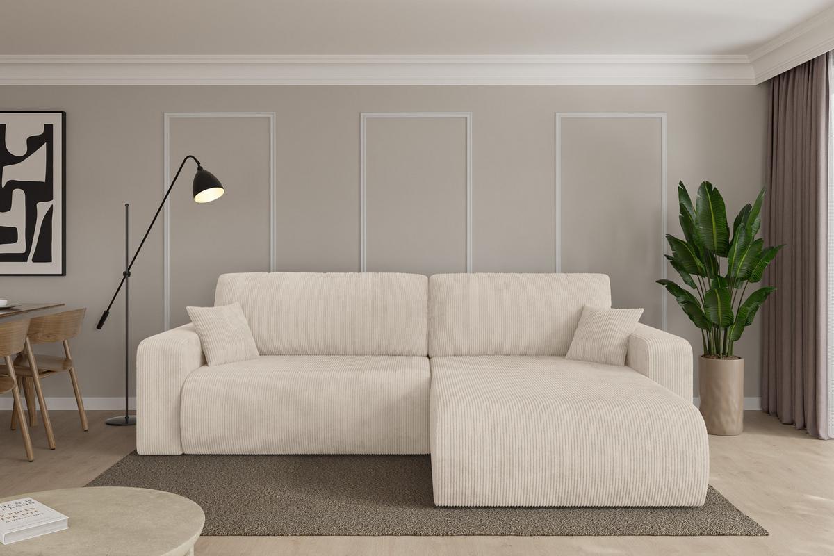 ECKSOFA mit Schlaffunktion Ottomane Rechts BERY-L 276x193x88 Beige Cord - Beige/Schwarz, Holzwerkstoff/Kunststoff (276/193cm) - ALTDECOR