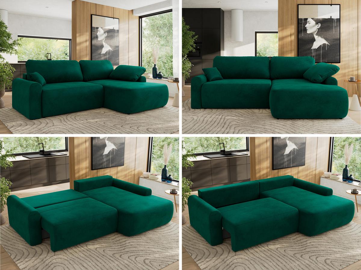 ECKSCHLAFSOFA CUBO L Dunkelgrün Velvet - rechts - Dunkelgrün/Schwarz, Kunststoff/Textil (187/273cm) - MKS