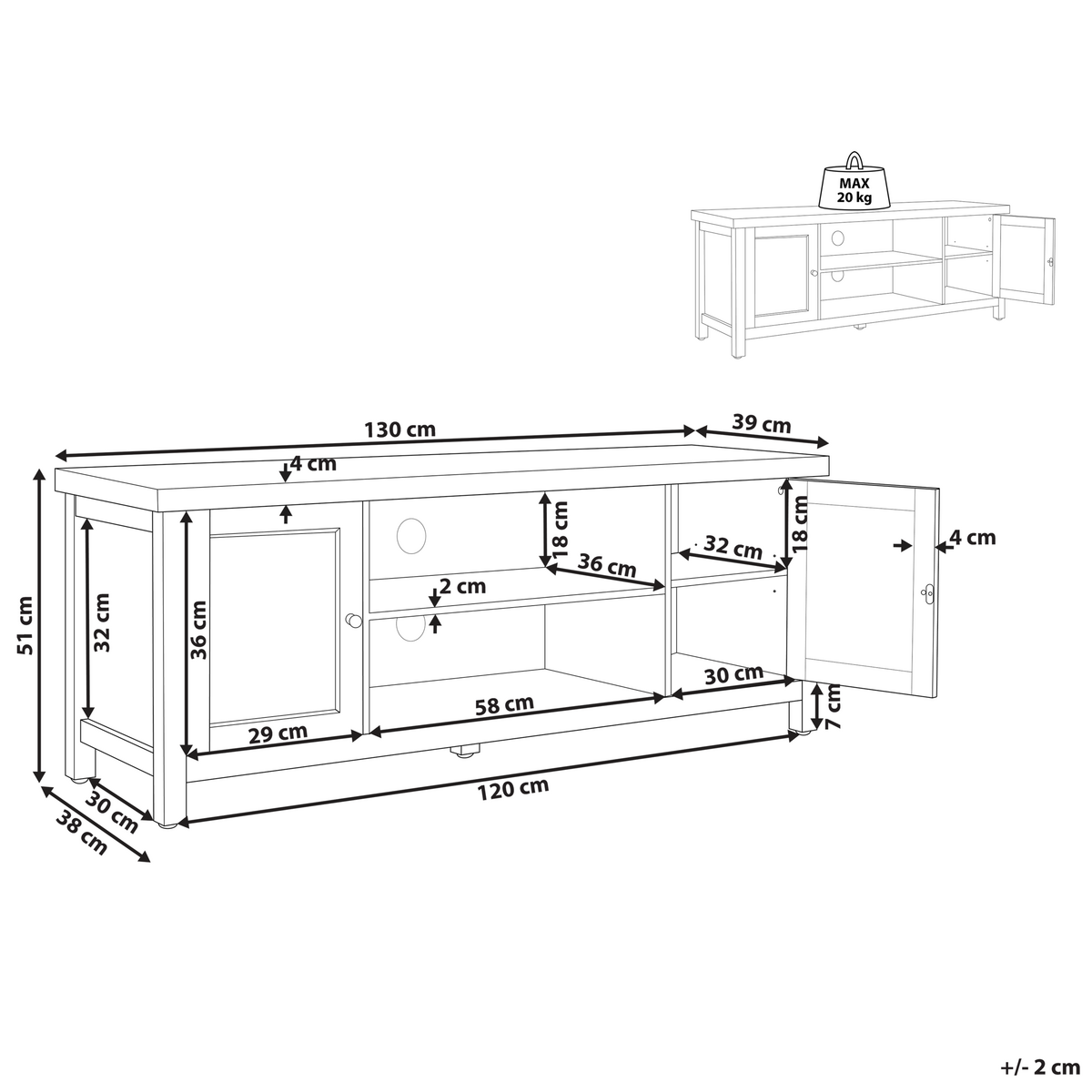 TV-MÖBEL Grau HAMP 39/130/51 cm - Grau, Holzwerkstoff (130/51/39cm) - Beliani