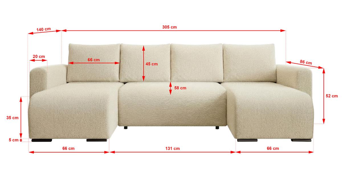 WOHNLANDSCHAFT DORA U mit Bettkasten und Schlaffunktion, U-Form, bequem - Beige, Textil (305/85/140cm) - Storez24