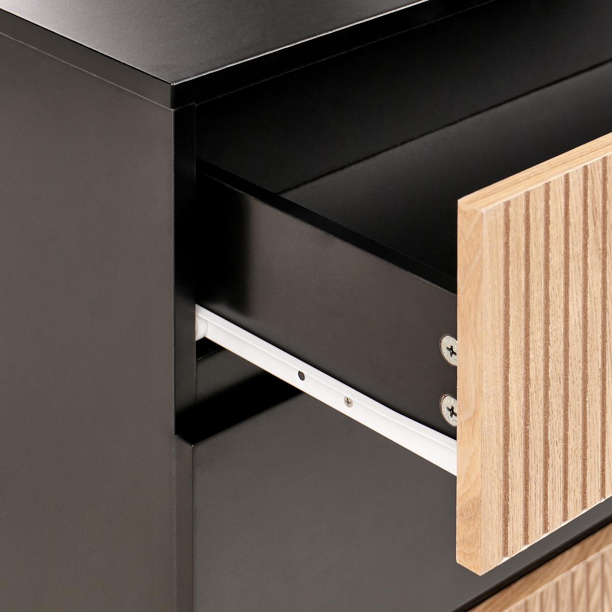 KOMMODE mit 4 Schubladen Naturfarbene Esche Schwarz Blythe - Schwarz/Braun, Holzwerkstoff/Metall (80/95/40cm) - Beliani