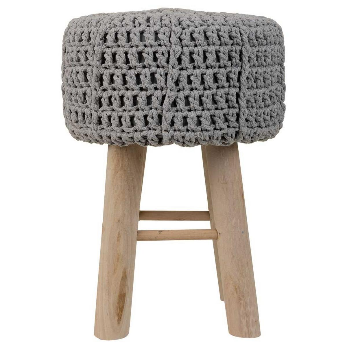 HOCKER aus Holz und Baumwolle, grau, 32x44cm - Grau, Holzwerkstoff (32/44/32cm) - Wanderlust
