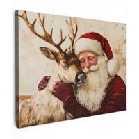 LEINWANDBILD Weihnachtsmann - Rentier - Weihnachten Wandbild 40x30 cm - Rotbraun, Textil (40/30cm) - MuchoWow