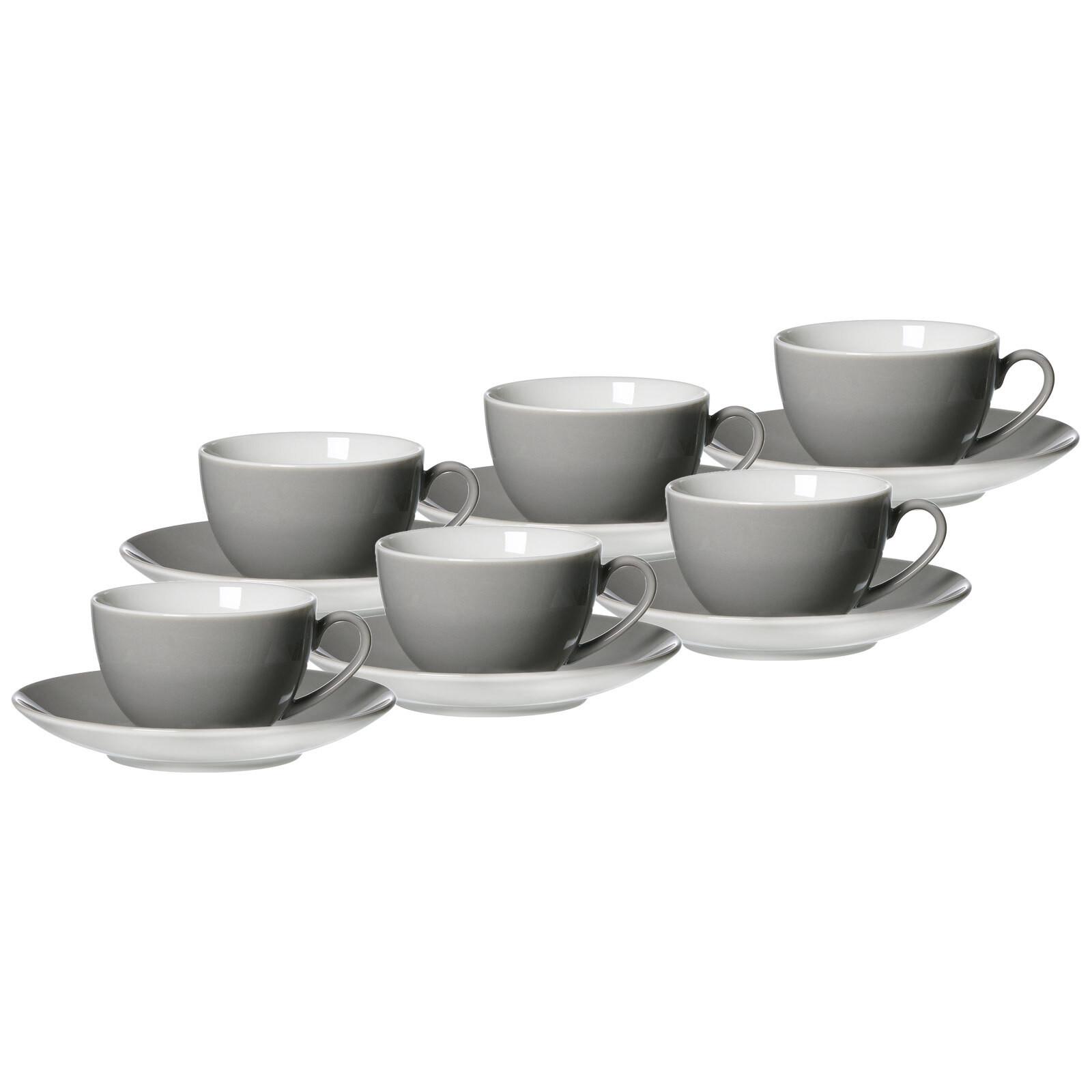 KAFFEETASSEN MIT UNTERTASSEN Doppio Grau 200 ml 6er Set - Grau, Keramik (16/8/16cm) - Ritzenhoff Breker
