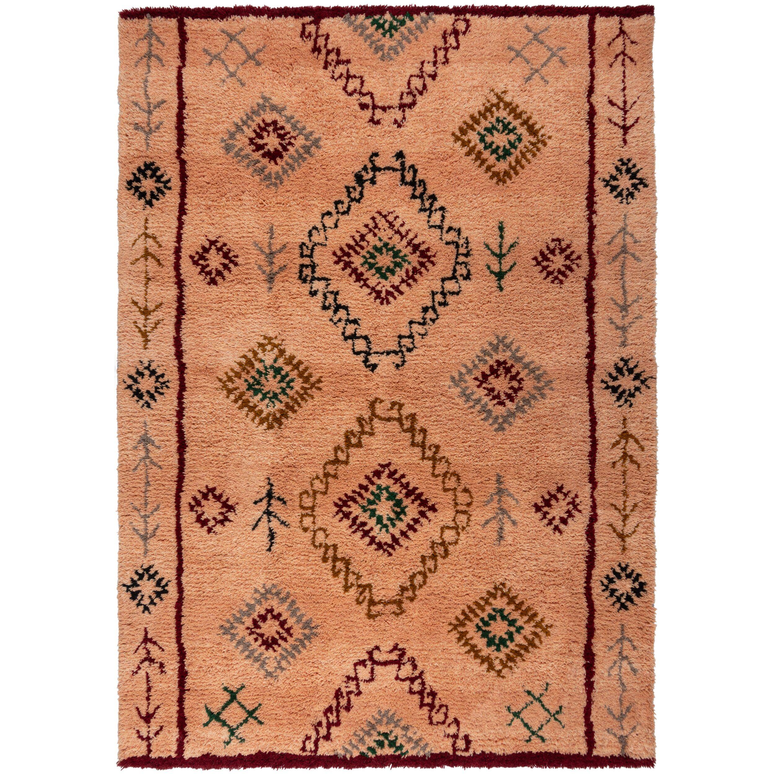 WOLLTEPPICH BRUE, mit Rautenmuster, Pfirsich, 160 x 230 cm - Orange, Textil (160/230cm) - KADIMA DESIGN