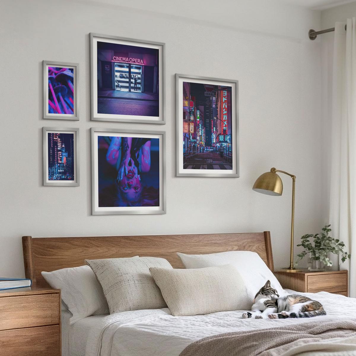 BILDER SET 5er Set - 50x50 cm & 20x30 cm & 40x60 cm Silberner Rahmen - Kosmische Sternenlandschaften - Silberfarben, Kunststoff (40/60cm) - TULUP