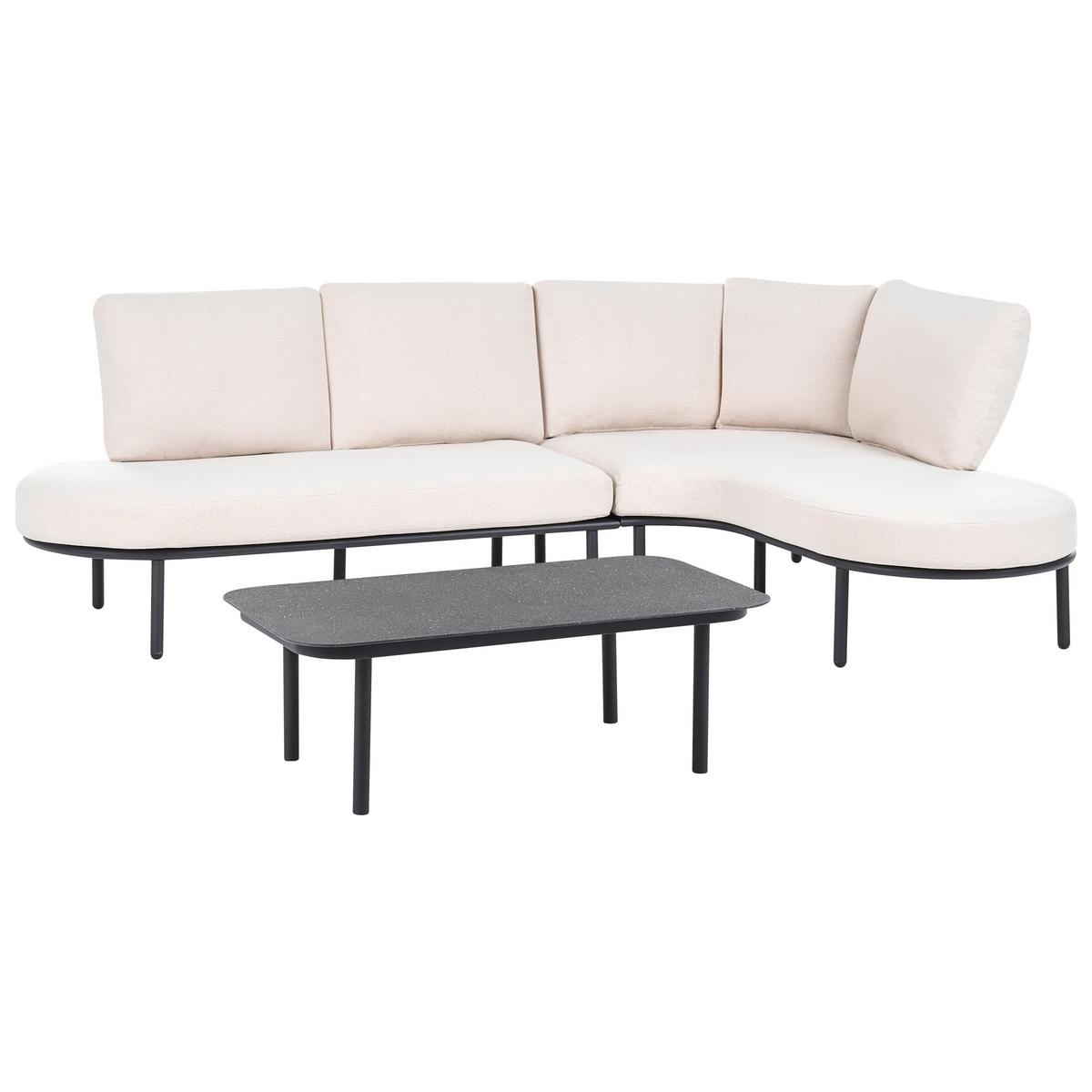 GARTENSOFA mit Tisch 4-Sitzer Metall Schwarz Pollina - Beige/Schwarz, Metall (238/77/162cm) - Beliani