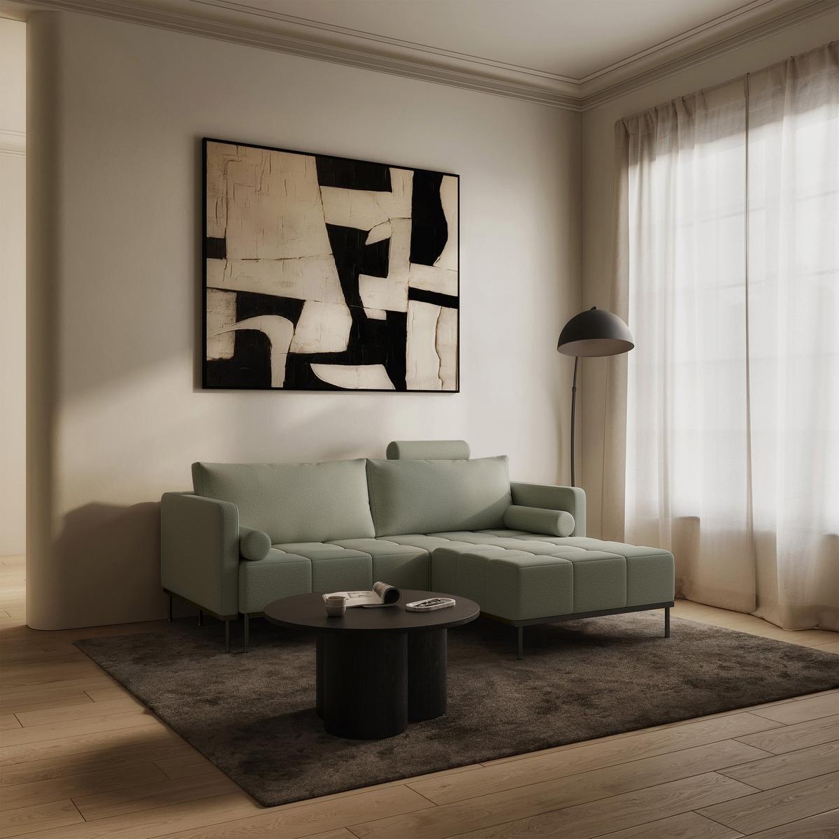 SCHLAFSOFA Skilia mit Schlaffunktion, 3-Sitzer 224 cm - Schwarz/Hellgrün, Textil/Metall (224/85/102cm) - Selsey