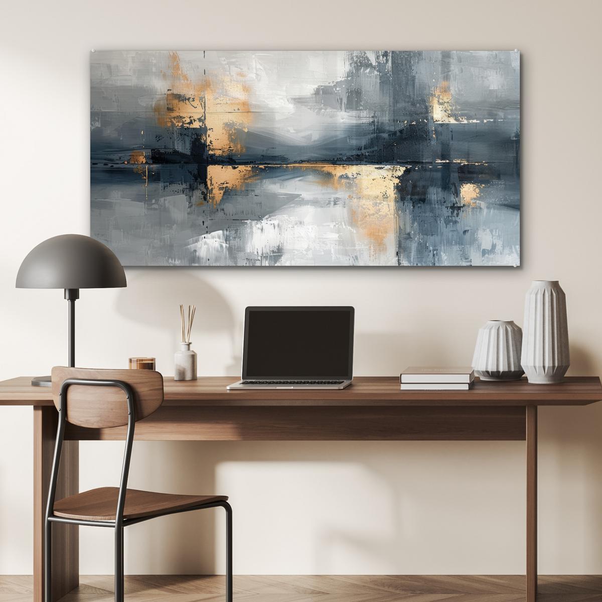 ACRYLGLASBILD Kunst - Grau - Gold - Abstrakt 120x60 cm - Dunkelgrau, Glas (120/60cm) - MuchoWow