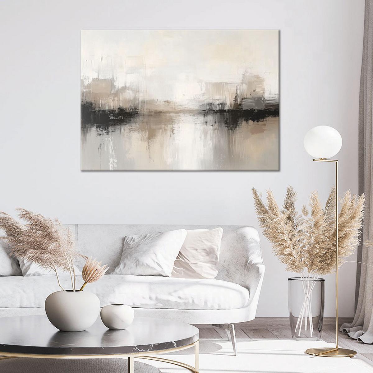 LEINWANDBILD Moderne Grau-Beige-Abstraktion 90x60cm - Grau, Textil (90/60cm) - Feeby