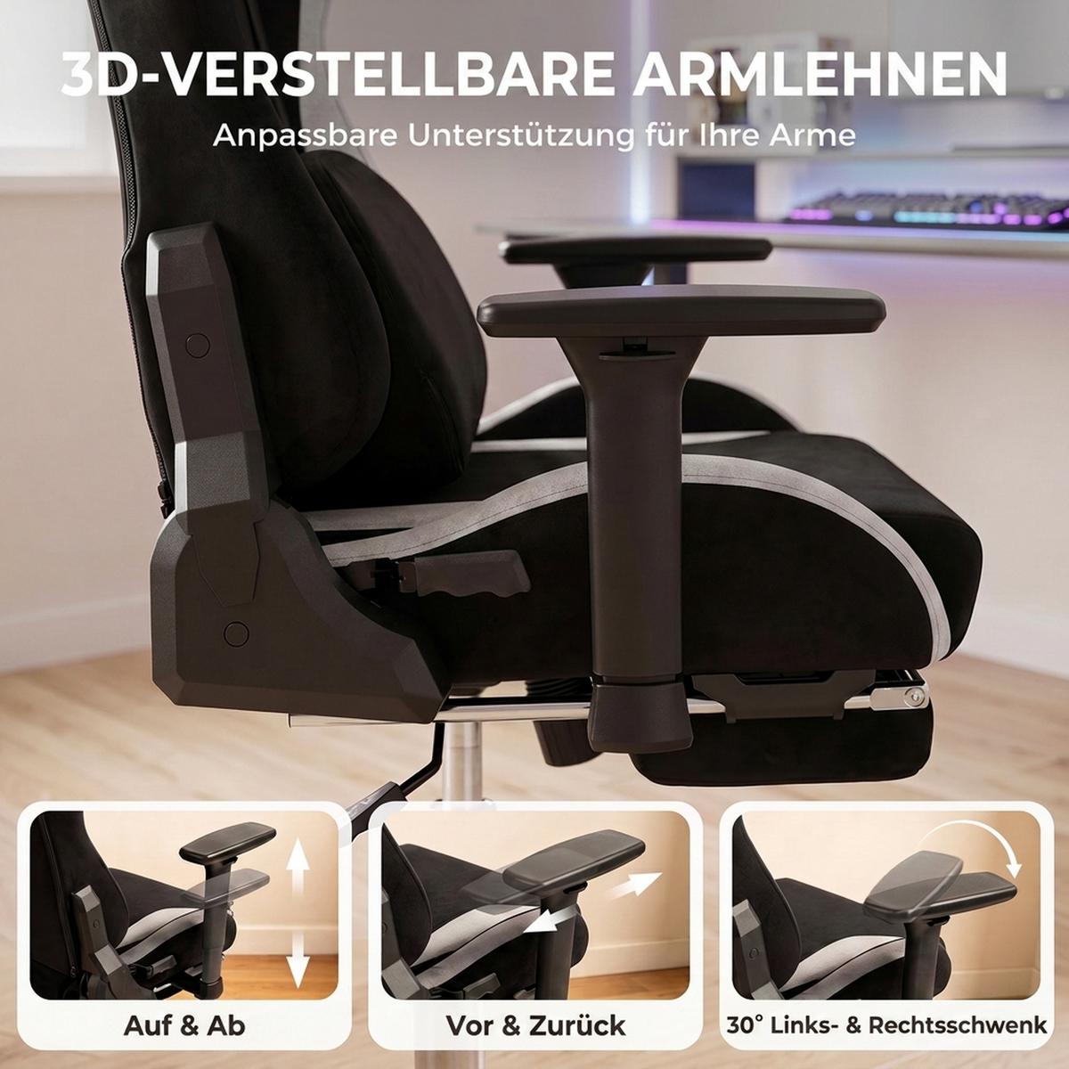 GAMING-STUHL Polyester Schwarz - Schwarz, Kunststoff/Textil (73/137.5/70.5cm) - HOMCOM
