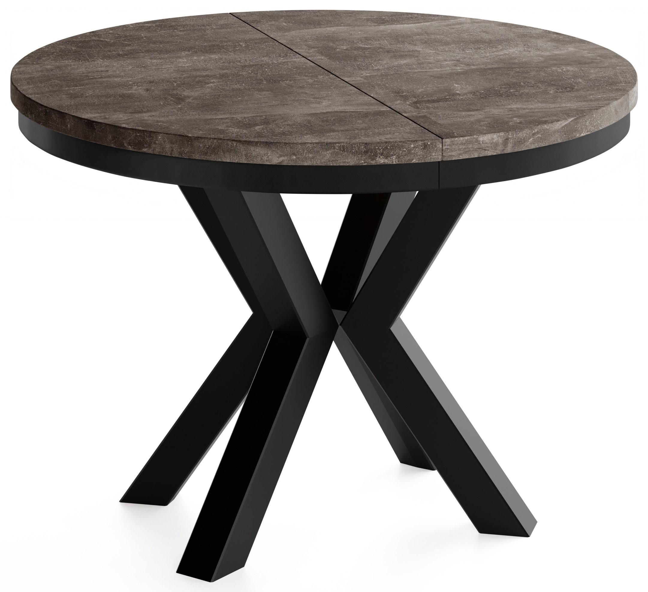 ESSTISCH Clara runder ausziehbarer, Beton Dunkelgrau 120-200/120/76 cm - Dunkelgrau/Schwarz, Holzwerkstoff/Metall (120/200/76cm) - WFL GROUP