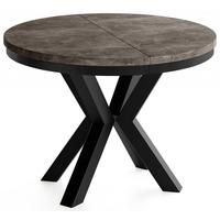 ESSTISCH Clara runder ausziehbarer, Beton Dunkelgrau 100-180/100/76 cm - Dunkelgrau/Schwarz, Holzwerkstoff/Metall (100/180/76cm) - WFL GROUP