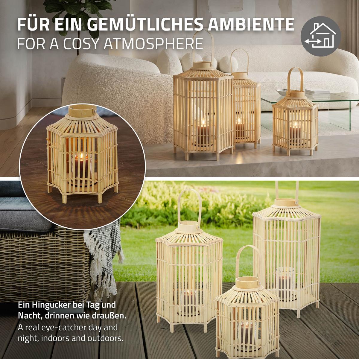 BAMBUS LATERNE H: 45 cm Holzfarbe Boho Stil - Naturfarben, Holz (25/45/25cm)