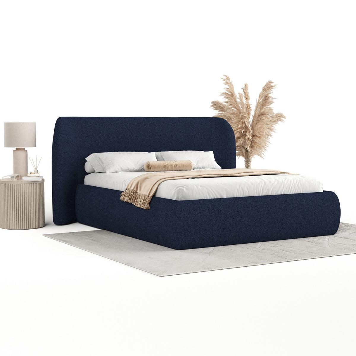 POLSTERBETT Bellano mit Stauraum 140/200 cm Marineblau im Riva Stoff - Schwarz/Naturfarben, Holz/Holzwerkstoff (140/200cm) - AltaBeds