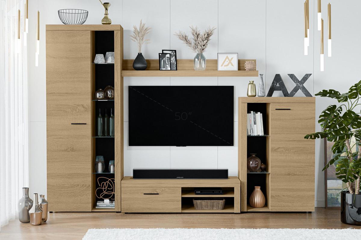 WOHNWAND Spacoro Geölte Eiche 270/190/41 cm Wohnwand Modern ohne LED - Eichefarben, Holzwerkstoff/Kunststoff (270/190/41cm) - AX Living