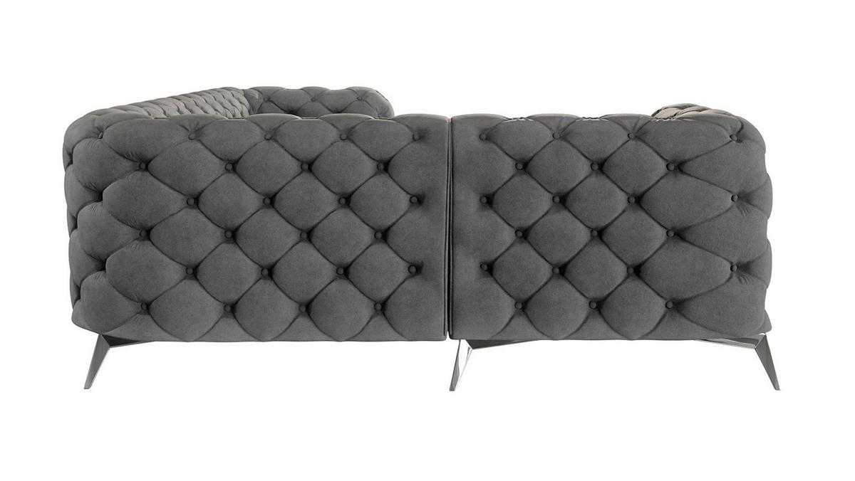 ECKSOFA Chesterfield Laura Grau Samt - Silberfarben/Grau, Holz/Textil (264/204cm) - S-Style Möbel