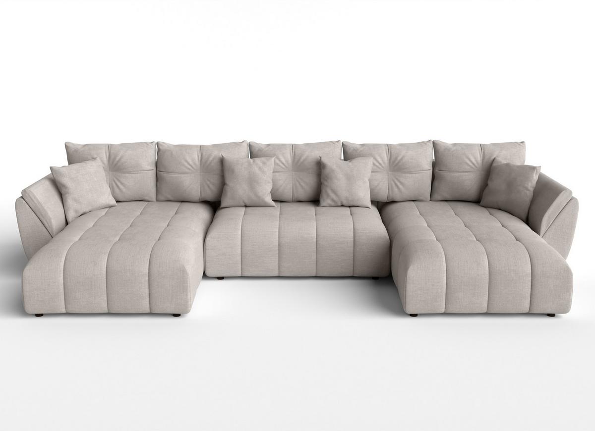 WOHNLANDSCHAFT Antalya Beige 382/190/91 cm – Sofa mit Bettfunktion - Beige/Schwarz, Kunststoff/Textil (382/91/190cm) - AX Living