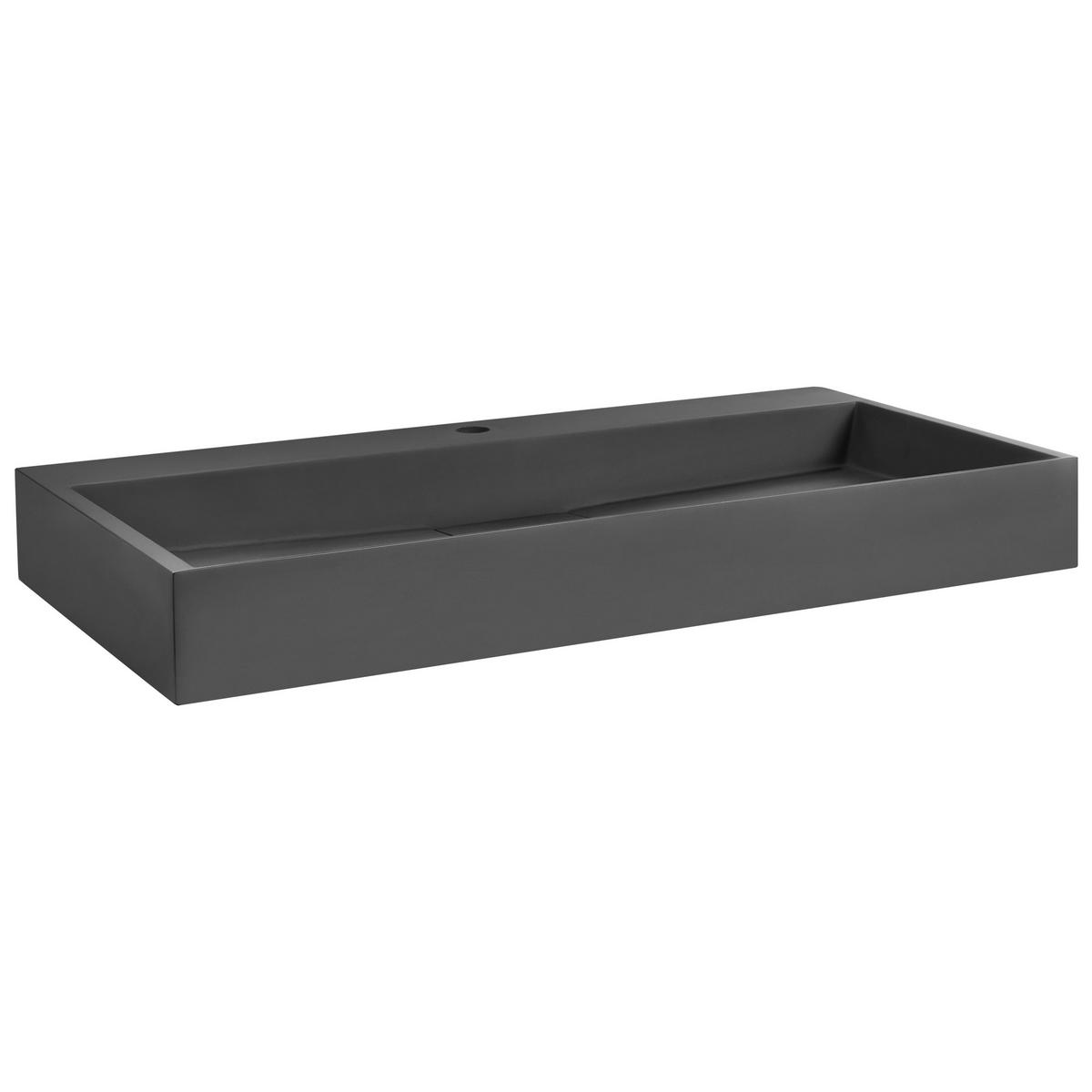 HÄNGEWASCHBECKEN Schwarz 90/46 cm Mineralguss Quenko - Schwarz, Naturmaterialen (90/12/46cm) - Beliani