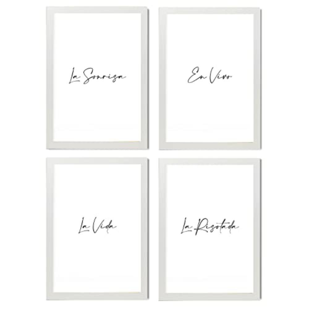 POSTER Set mit 4 Lachen TypografieStil A3 Weißer Rahmen - Weiß, Papier (29.7/3cm) - Nacnic
