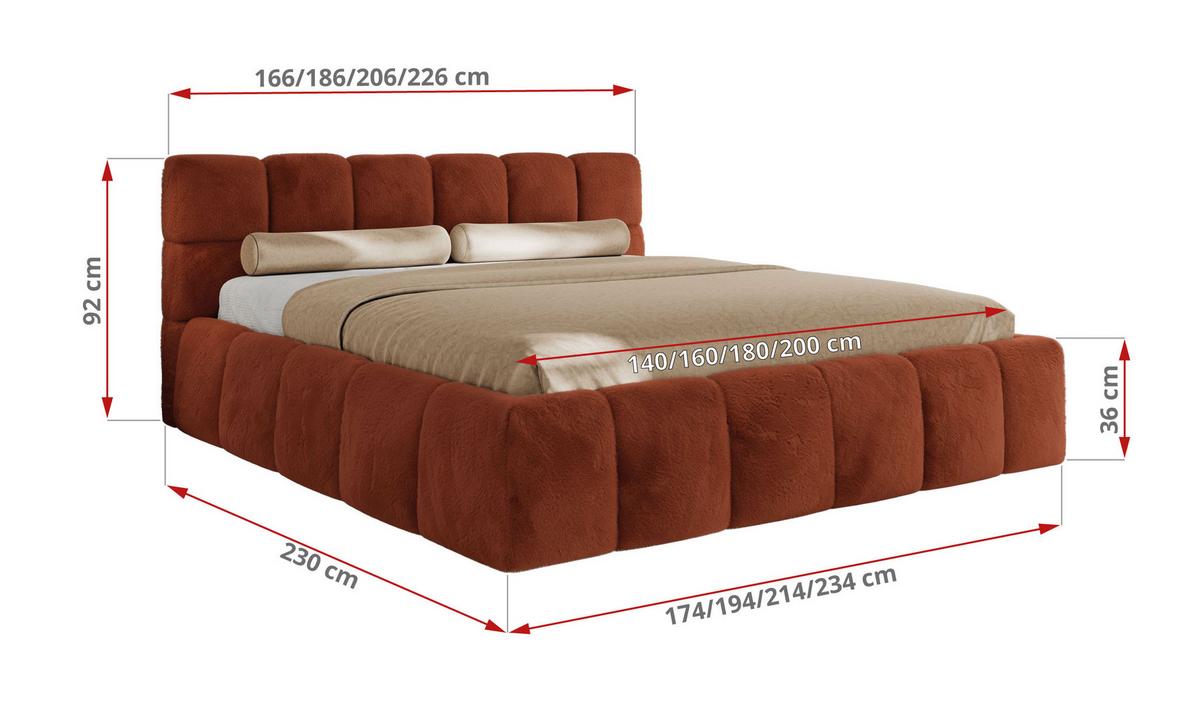 POLSTERBETT NIRA CLASSIC 140/200 - Orange Plüsch - Multipocket-Matratze - Orange, Textil (140/200cm) - MKS