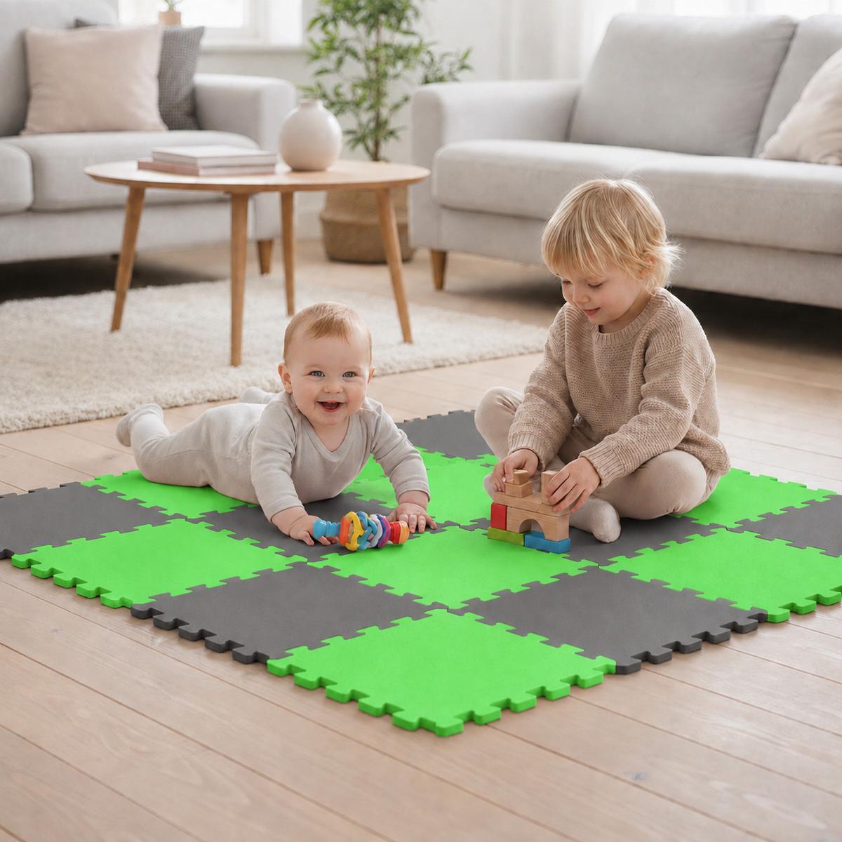 SPIELMATTE ab Null - 180/90/1 cm Puzzlematte Grau - Grau/Grün, Kunststoff (30/30cm) - Littletom