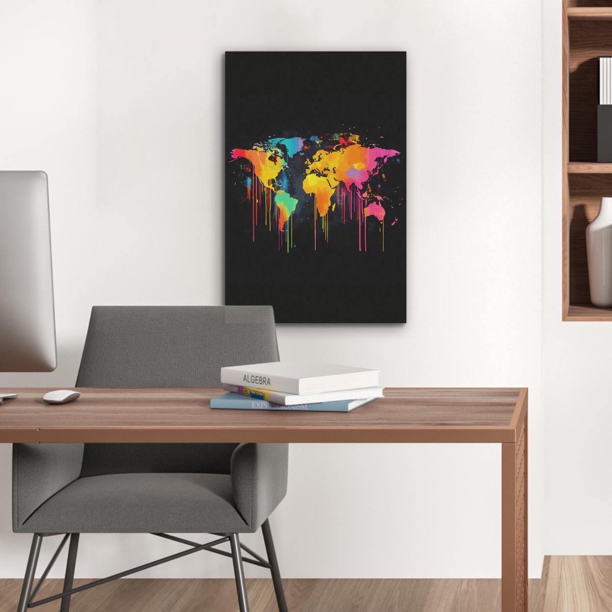 AKUSTIKBILD Weltkarte - Farbe - Bunt - Graffiti - Welt Kunstdruck Schlafzimmer 50x70 cm - Multicolor, Kunststoff (50/70/0.9cm) - MuchoWow