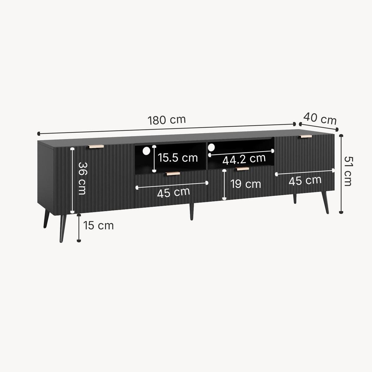FERNSEHSCHRANK Nand - Schwarz, Holzwerkstoff/Metall (40/51/180cm) - [en.casa]