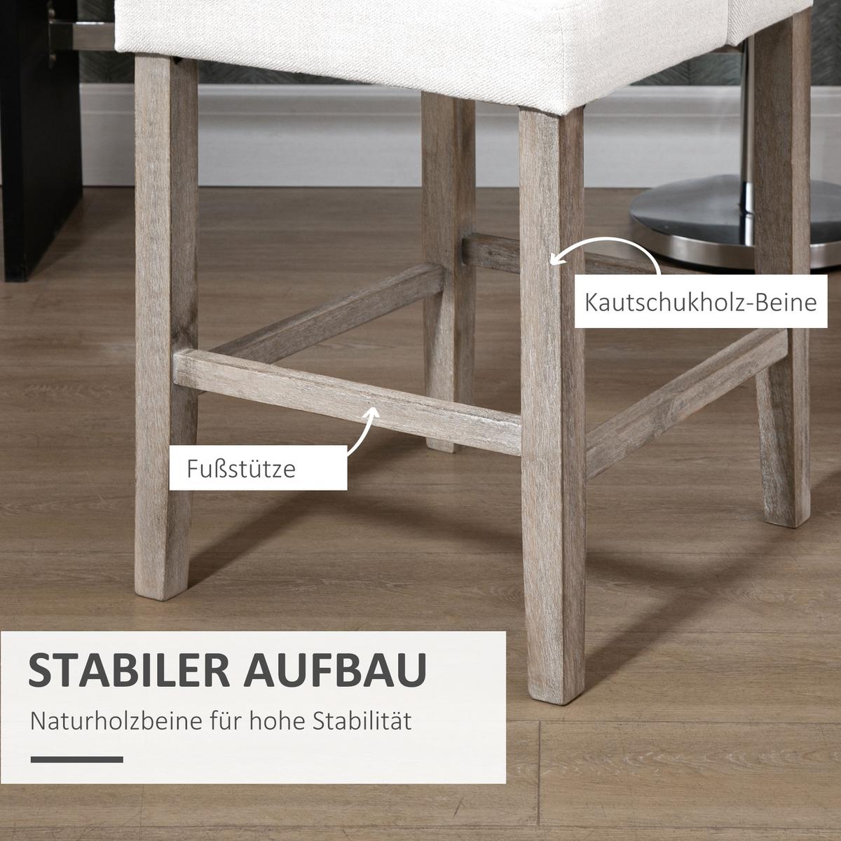 2ER-SET Barhocker moderne Küchenstühle Barstühle für Küche Leinen-Touch Holz - Beige/Weiß, Holz/Kunststoff (50/101/47cm) - HOMCOM