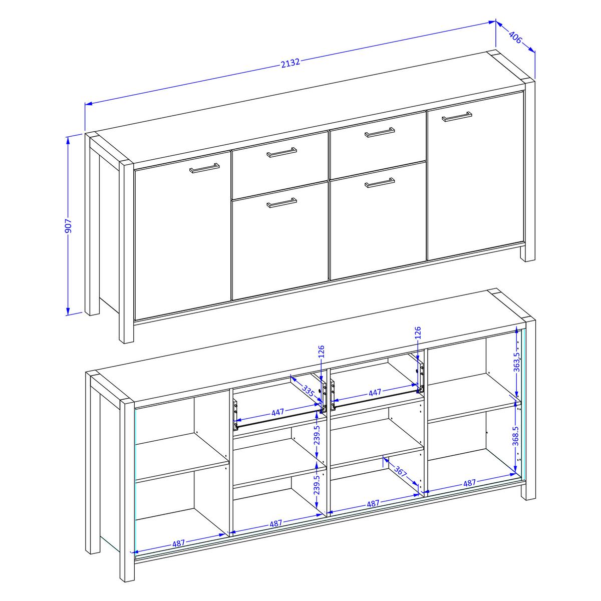 SIDEBOARD ATTIVO 213/91/41 cm mit 2 Schubladen und 4 Türen Eichefarben - Eichefarben, Holzwerkstoff (213/91/41cm) - MASSENO